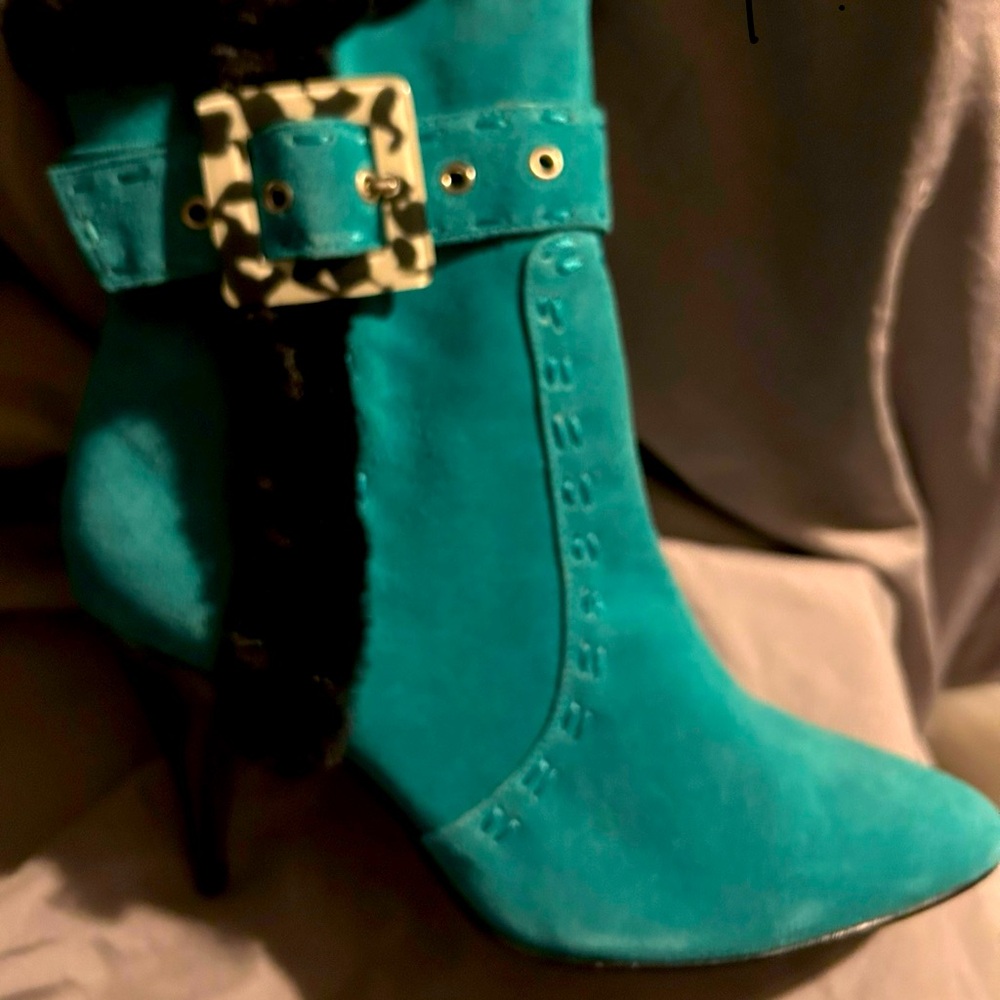 Teal black ankle boots